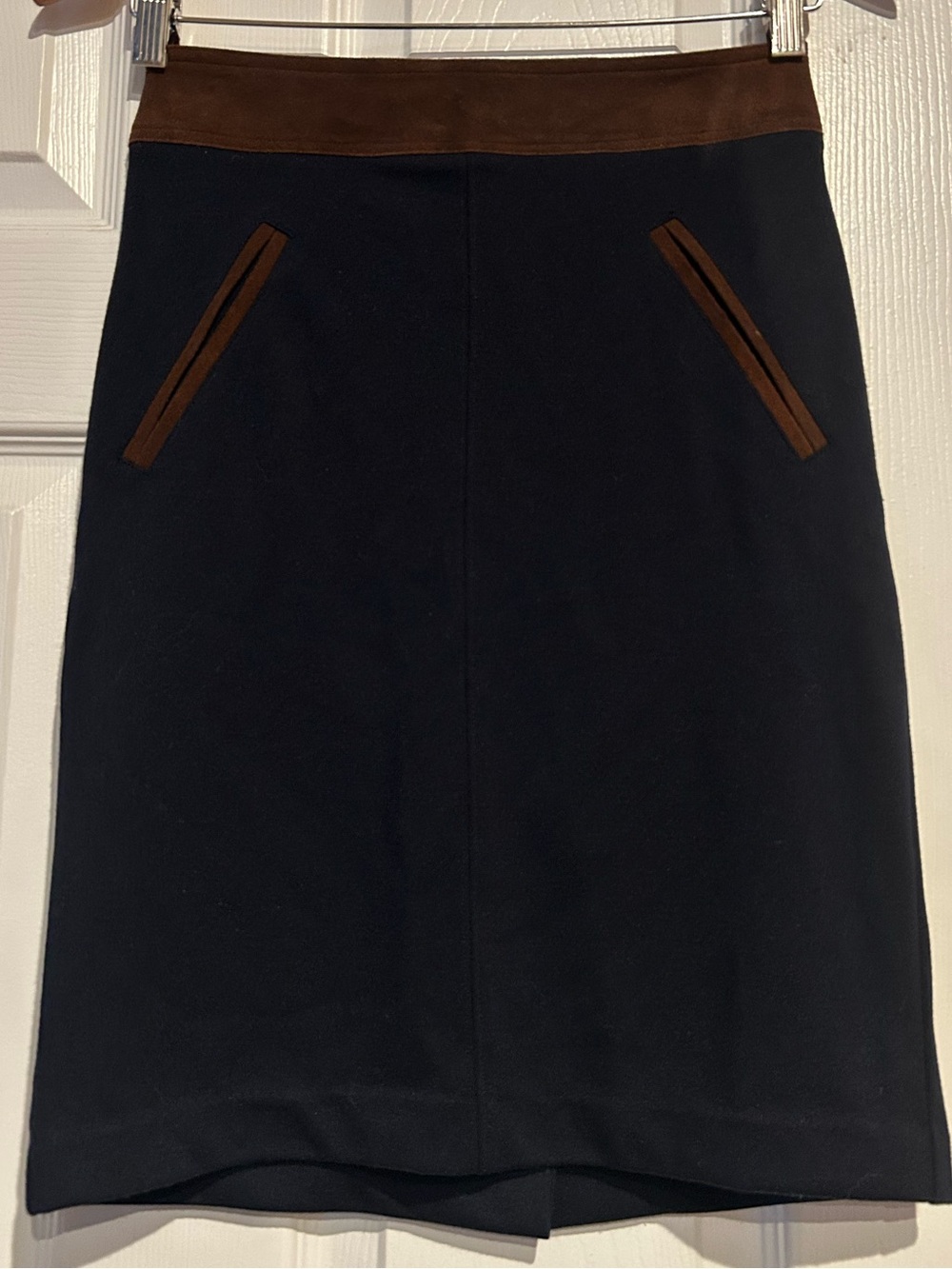 Club Monaco Navy Pencil Skirt with Brown Waistband
